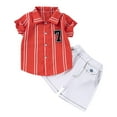 thumbnail image 3 of Swuxness Toddler Casual Short Sleeve 2 Piece Sets, Kids Summer Outfit Sets, Children's Summer Lapel Teddy Bear Printed Waistband Pocket Shorts Daily Handsome for Boys Red, 100, 3 of 5