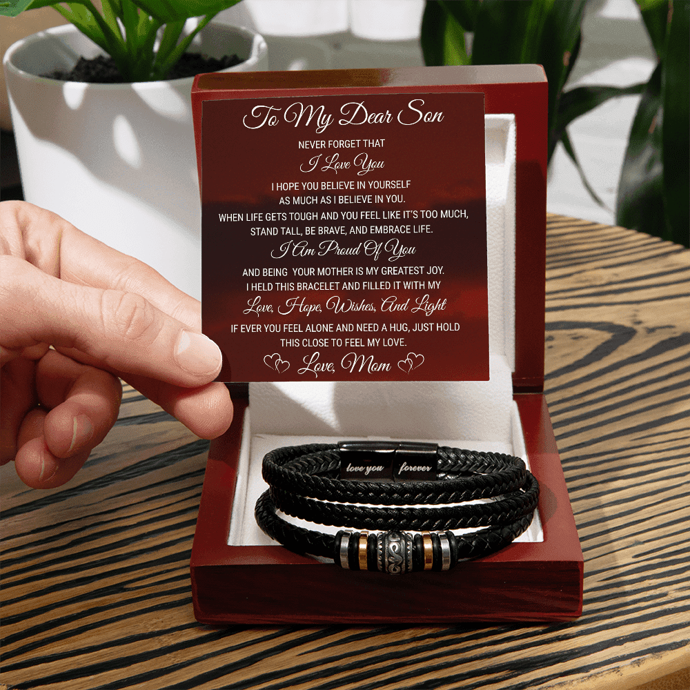 To My Son - Love You Forever Bracelet, Jewelry for Men with Heartfelt Message Card for Birthday, Graduation, or Christmas, Sentimental Gift from Mom