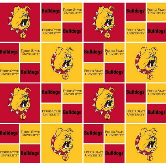 Cotton Ferris State University Bulldogs College Cotton Fabric Print by the Yard (FER020)