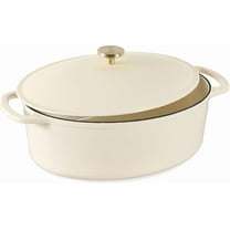 GJWL Oval 7.5 Quart Enamel Cast-Iron Dutch Oven, Heavy-Duty Pre-Seasoned for Baking, Cooking w/Side Handles – Vanilla Buttercream