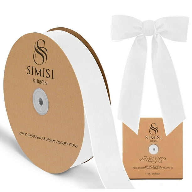 Cinta decorativa de terciopelo SIMISI 3,8 cm x 23 m, color blanco