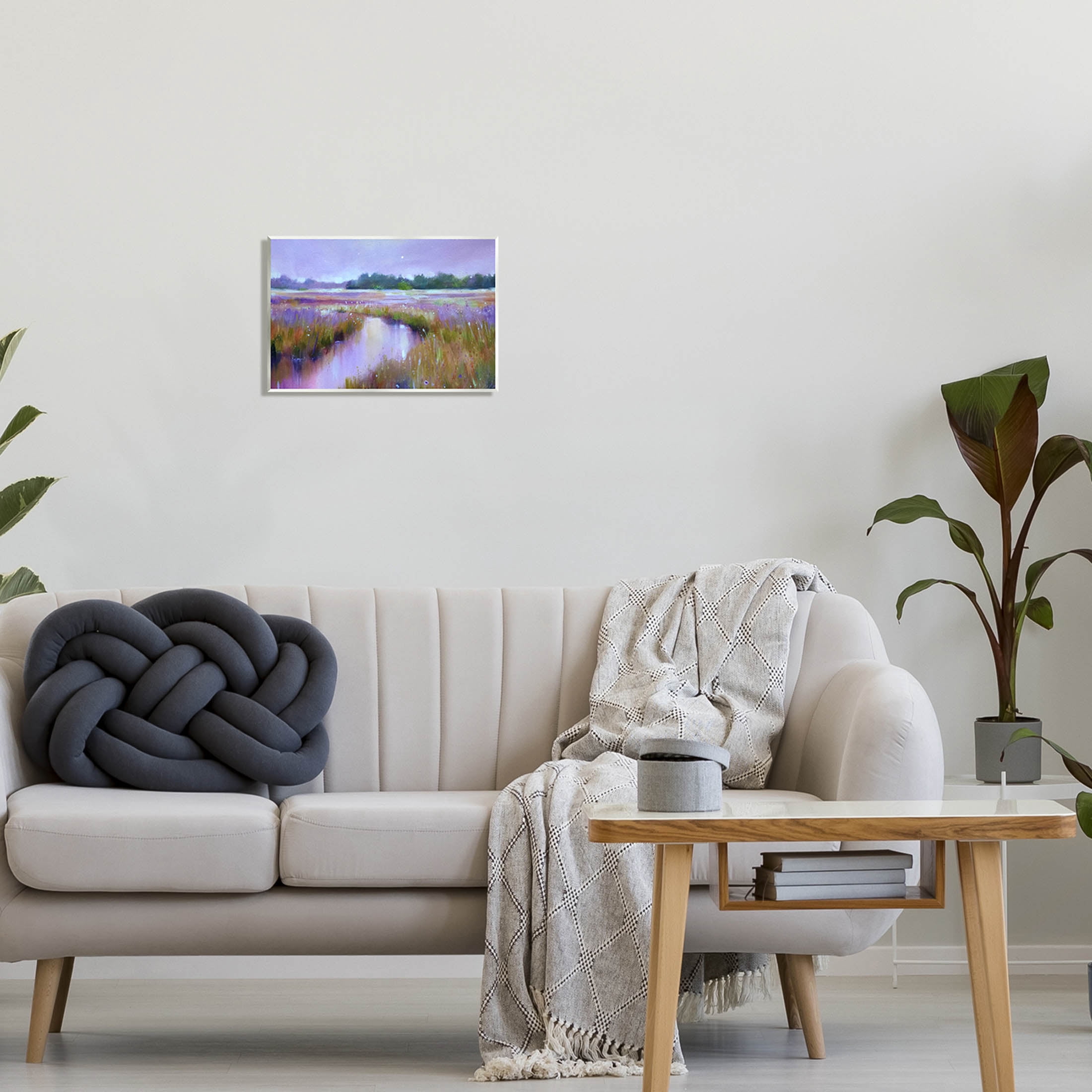 Vivid Purple Dusk Rural Stream Landscape Painting Unframed Art Print Wall Art