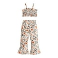 thumbnail image 2 of Aojekbee Girls Summer 2PCS Pants Sets Sleeveless Ruched Floral Camisole Flared Pants Sets, 2 of 10