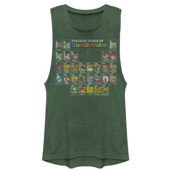 Junior's Nintendo Periodic Table of Super Mario Festival Muscle Graphic Tee Pine Green Heather Medium