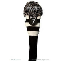 Majek #7 Fairway Metal Wood Black & White Golf Headcover Knit Pom Pom Retro Classic Vintage Head Cover