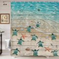 thumbnail image 3 of Sea Turtle Shower Curtain Kids, Turtles and Starfish at Ocean Sandy Beach on Rustic Vintage Teal Wood Board Farmhouse Shower Curtain for Bathrrom, Sea Creatures Nautical Life Bath Curtain, 70"X70", 3 of 6