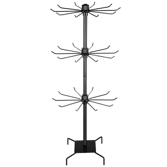 3 Tiers Rotating Jewelry Display Stand, Floor Jewelry Organizer, Black Metal Jewelry Holder for Bracelets Rings Necklaces, Adjustable Jewelry Display Stand for Shops and Personal Vanities
