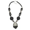 thumbnail image 2 of Black and wood resin beads silver pendant necklace it features an eye-catching combination of black and wood resin beads for a look you won't find anywhere else., 2 of 3