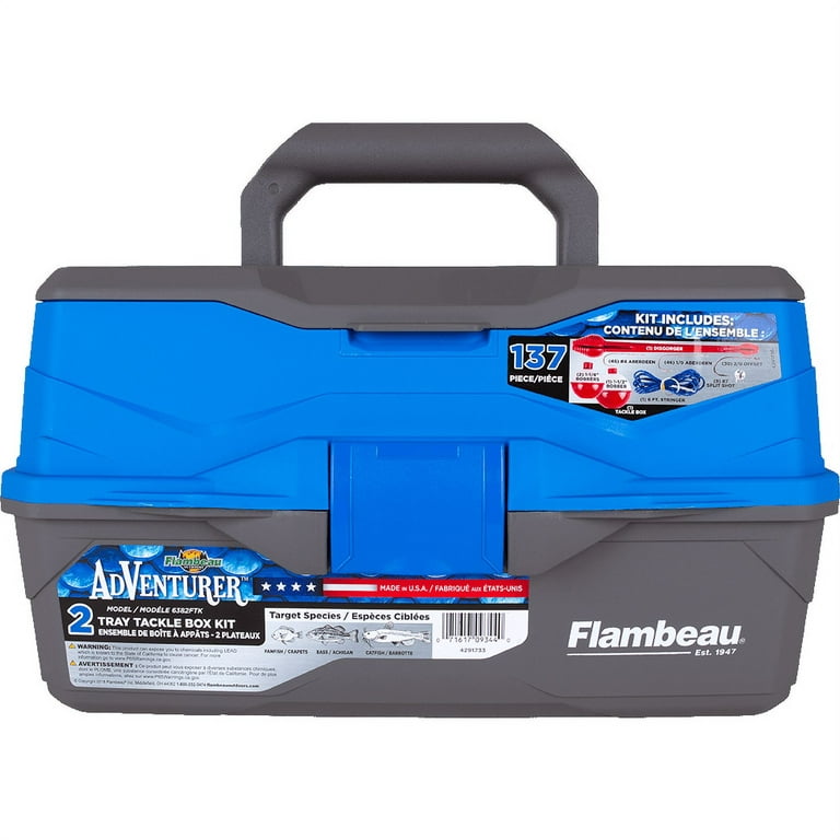 Flambeau Outdoors, 6382FTK Adventurer Classic Two Tray Tackle Box 137  pieces, Blue, Plastic, 14 inches long