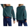 thumbnail image 2 of Sudadera Holgada A Rayas para Mujer, Cuello Redondo, Larga, Sudaderas con Capucha, Moda de Verano 2025, Jersey de Cuello Alto. Azul Marino S, 2 of 6