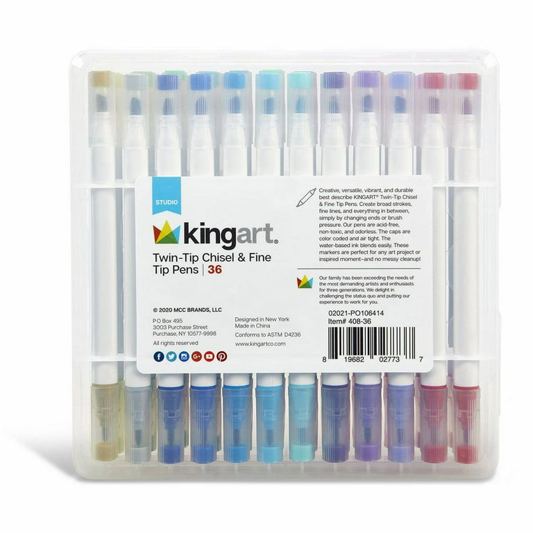 KingArt Studio Twin Tip Brush Pen With Fine liner 36 Color Artist Marker  Set NEW