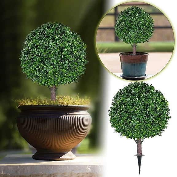 Artificial Boxwood Topiary Ball Trees,2 Set UV Resistant Evergreen Shrubs Bushes with Ground Spike, for Outdoor Indoor Front Porch Garden