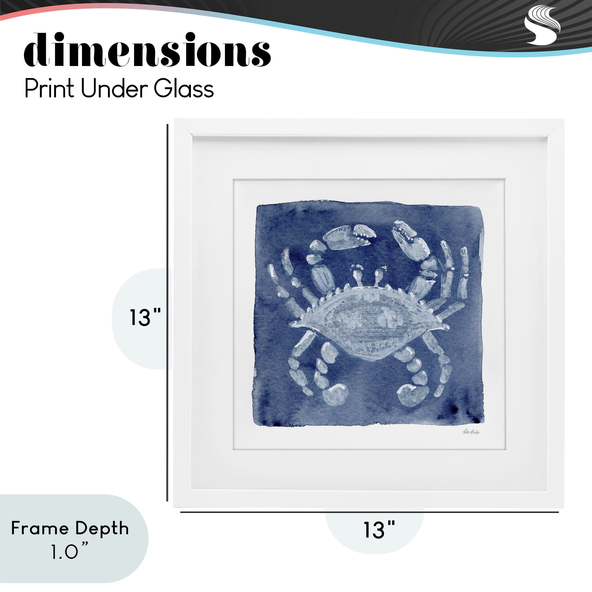 Stupell Industries White Crab on Indigo White Framed Print Under Glass, design by Patti Bishop