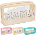 thumbnail image 1 of Transparent PVC Makeup Bag for Mom with Letter Display - College Style Patch Design, Nylon Waterproof Portable Shiny Cosmetic Pouch with Zipper, Travel Toiletry Organizer for Women & Girls, 1 of 7