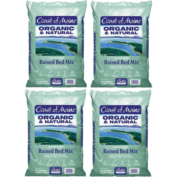 Coast of Maine Castine Blend Organic and Natural Raised Bed Mix, 1 cu ft (Pack of 4), RTU for Growing Vegetables, Herbs and Flowers