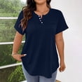thumbnail image 3 of Uootdi Women's Henley Tops Short Sleeve Button Placket Blouses Casual Daily Style Soft Breathable Relaxed Fit Tees Gift, 3 of 7