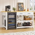 thumbnail image 3 of ChicZhiNest Kitchen Island with Storage, 60" Solid Rubberwood Island Table, Coffee Bar Cabinet with Fridge Space & Power Outlets, 6 Hooks, White, 3 of 9