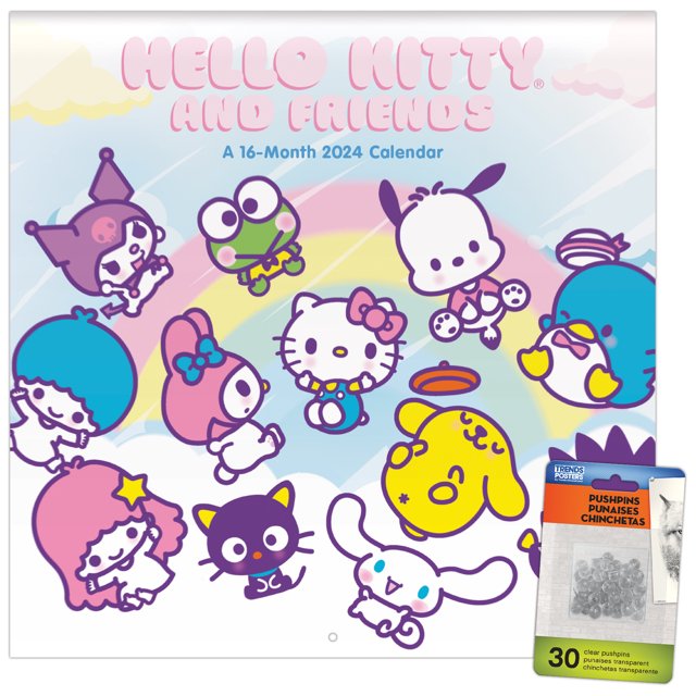 Trends International 2024 Hello Kitty Wall Calendar & Push Pins