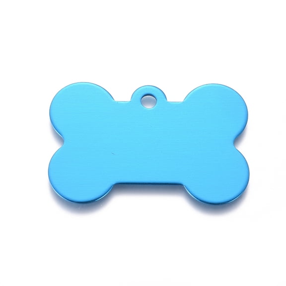 Pet Aluminium Pendants Stamping Blank Tag Bone Deep Sky Blue 25x38x1mm Hole: 3mm