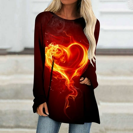 

Hvyesh Women Valentine s Day Pullover Sweatshirts Heart Letter Print Long Sleeve Crewneck Loose Spring Sweater Tops Orange shirts for women XXL