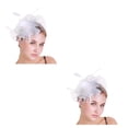 thumbnail image 3 of Qarigey Tocado de boda con flores para el pelo, exquisito estilo Retro Vintage, ahorro de espacio, multiusos, compromiso nupcial, Clip de malla Blanco 2piezas, 3 of 6