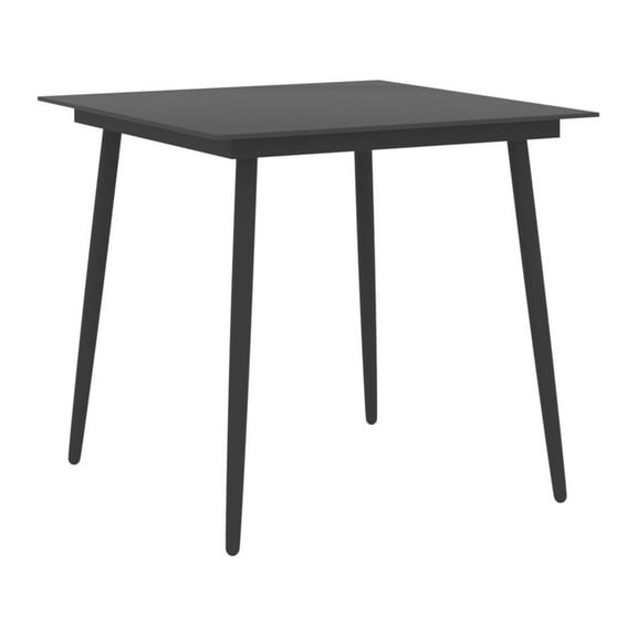 Patio Dining Table Black 31.5"x31.5"x29.1" Steel and Glass