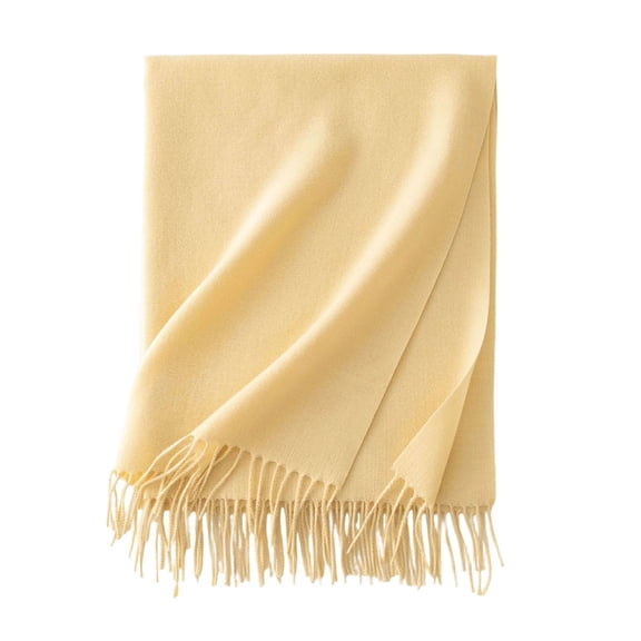 PRINxy Women’s Solid Smooth Fringe Warm Wrap, Thick Long Neck Shawl For Evening Outings City Winter Styling Yellow