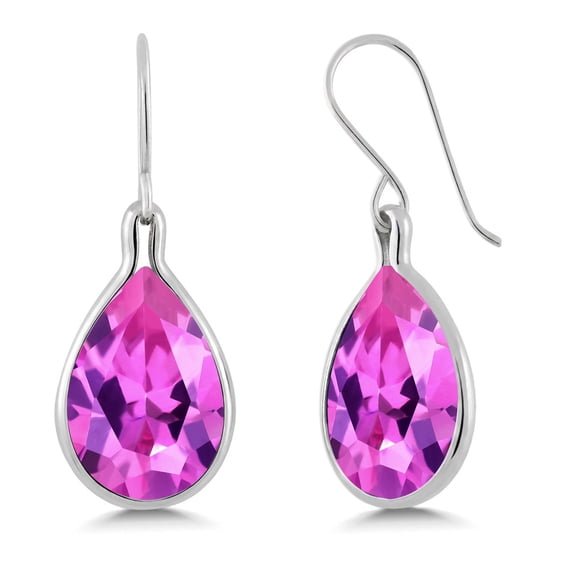 Gem Stone King 925 Sterling Silver Pink Created Sapphire Dangle Earrings for Women (20.50 Cttw, Pear Shape 16X12MM)