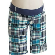 Maternity Demi-Panel Patchwork Plaid Bermuda Shorts