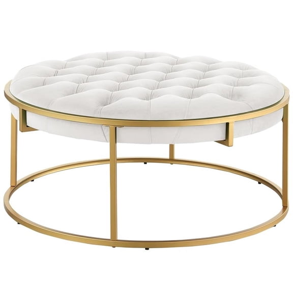 Amoria Cream Round Ottoman in Brushed Gold