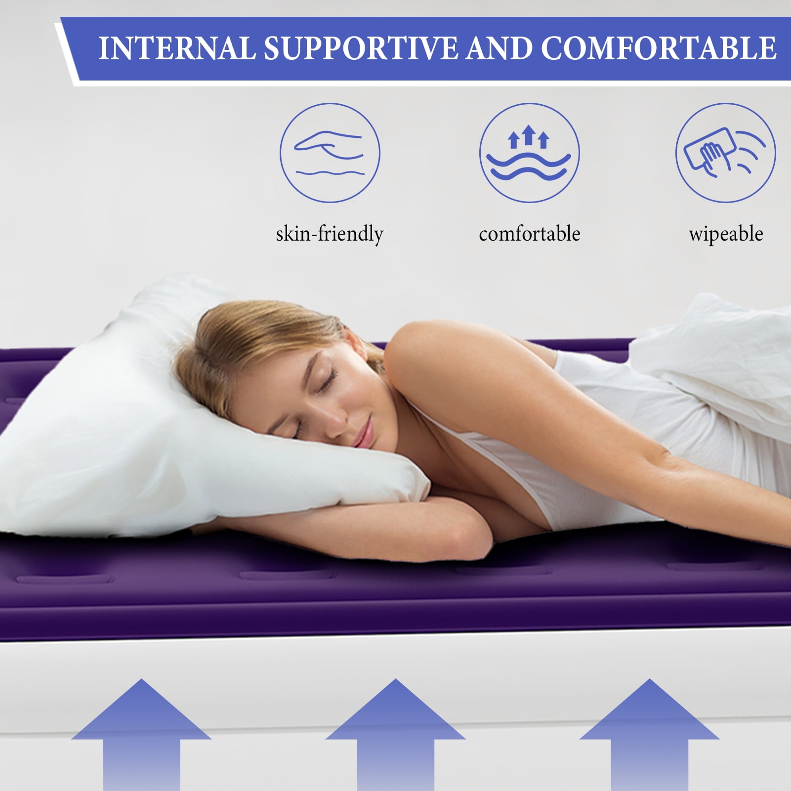 Queen Size Air Mattress with Built in Pump,High Portable 18" Inflatable Mattress,Blow Up Mattress for Travel,Home and Guest(Purple)