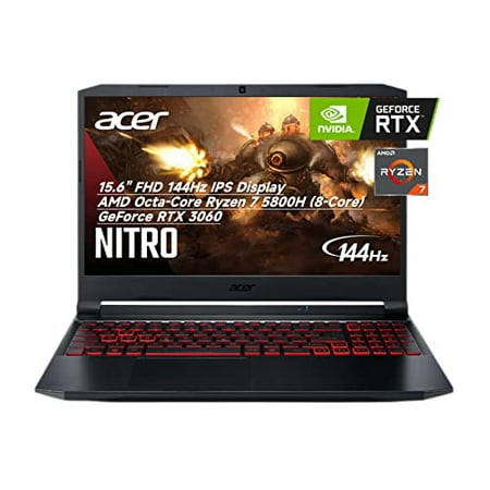 Acer Nitro 5 Gaming Laptop, 15.6" 144Hz FHD IPS Display, AMD Octa-Core Ryzen 7 5800H (8-Core) (>i7-10875), GeForce RTX 3060, USB-C, WiFi 6, RGB Backlit, 16GB RAM, 1TB PCIe SSD