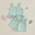 thumbnail image 6 of TOWED22 Toddler Baby Girl Summer Clothes Cotton Ruffled Sleeve Shirt Tops and Shorts Set Outfits 12Months-4T(Blazer,12-18 M), 6 of 9