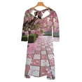 thumbnail image 6 of Pink Blossoms on Path Flare Dress Square Neck Dress Elegant Female Fashion Printed Dress, 6 of 9