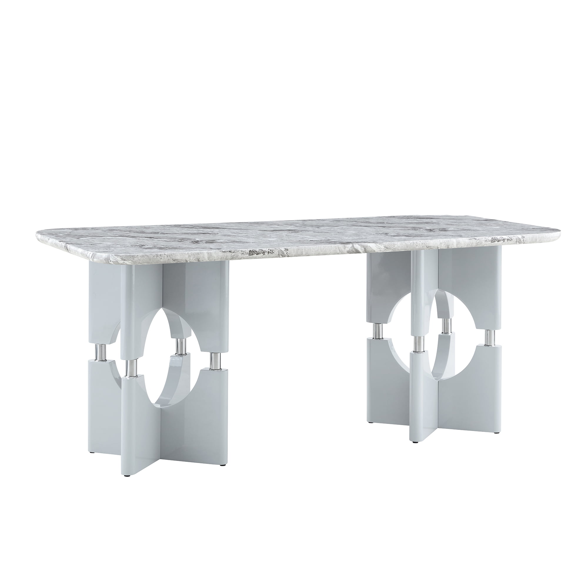 Alvantor 71" Gray Marble Pattern MDF Dining Table with Metal Accents