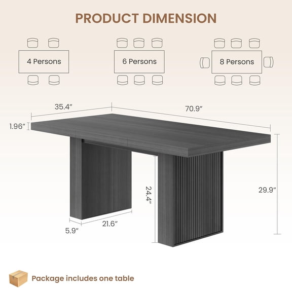 70.8" Modern Dining Table with Fluted Legs and Storage, Seats 6 to 10 People, Wood Kitchen and Dining Room Table