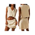 thumbnail image 4 of Liacowi Women Mini Skirt Sets Ribbed Knit Sleeveless V Neck Crop Tank Top Vest A Line Skirt Summer Casual Two Piece Outfits, 4 of 5