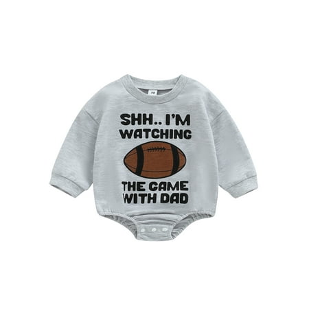 

Nokpsedcb Newborn Baby Boys Girls Romper Long Sleeve Crew Neck Letters Rugby Print Bodysuit Casual Jumpsuit Gray 0-3 Months
