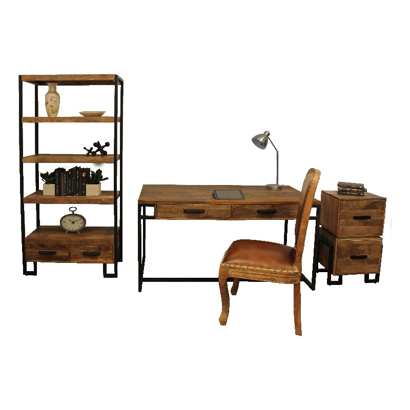 Moti Anaheim 4Piece Traditional Solid Wood Office Set in Mahogany