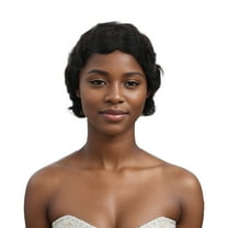 Unique Bargains 1 Pc Wave Curly Short Hair Hair Wig Real Human Hair 4in 150 Human Wig Black for Women