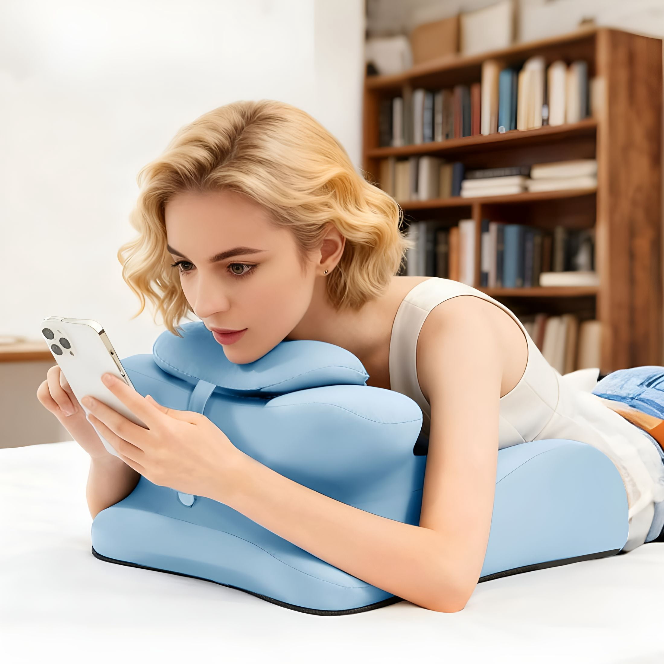 XIBUFE Ergonomic Memory Foam Wedge Pillow,Back and Neck Support Cushion,Bed Rest Reading Pillow for Sitting,Watching Tv and Home Comfort(Blue)