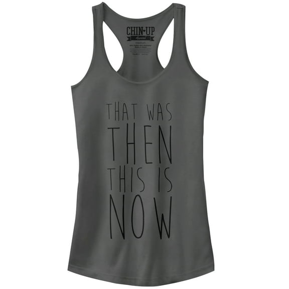 Junior's CHIN UP That Was Then This is Now Racerback Tank Top Charcoal Large