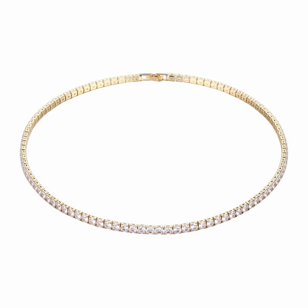 Collar de tenis para las mujeres chapado en oro / plata Rhinestone Gargantilla Collares Zirconia corte de imitación de cadena de joyería de la boda para las mujeres