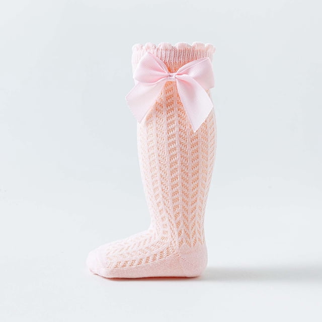 Breathable Baby Socks Mid Calf Spanish Hollow Knit Comfortable Toddler Bow Design for Spring Summer Use