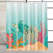 Newhomestyle Sea Turtle Coral Shower Curtain for Bathroom, Modern Beach Bath Decor with Hooks, 72x72 Inch