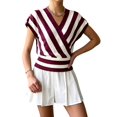 thumbnail image 3 of Women Tops Cap Sleeve Dressy Casual V Neck Stripe Shirts Summer Business Work Blouses Outfits Wine Red L, 3 of 9