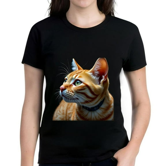 Stylish Women's Cotton Short Sleeve T-Shirt with Unique Orange and White Striped Cat Design Perfect for Cat Lovers