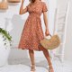 thumbnail image 5 of Falda Falda de gasa elegante con cuello en V cintura elástica estampada pequeña falda acampanada floral Ygjytge para Mujer Marrón T XL, 5 of 6