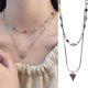 thumbnail image 2 of Double Layered Clavicle Chain Necklace Sweet Cool Heart Pendant Choker Neck Chains Layering Beaded Necklaces for Women, 2 of 4