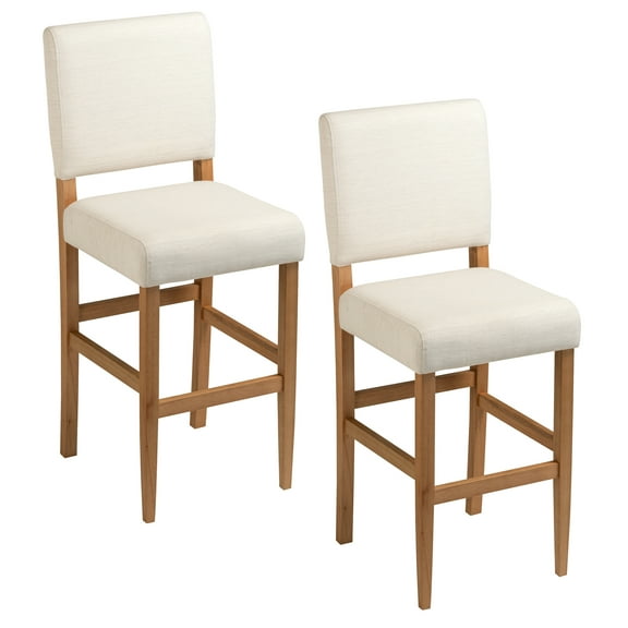 Leick Home Brax Set of 2 Fabric and Wood Bar Stools, White Sand/Natural